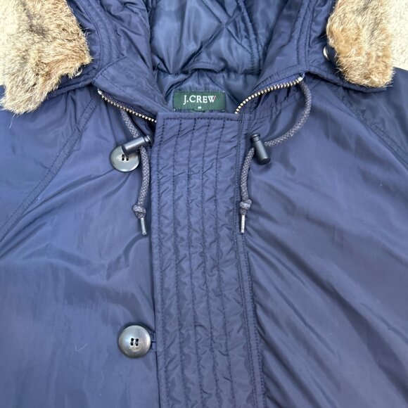 J. Crew Hooded Winter Coat Men's L Navy Blue Removeable Faux Fur Trim - Picture 7 of 14